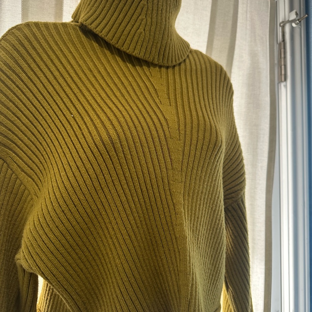 Olive Ribbed Turtleneck Sweater